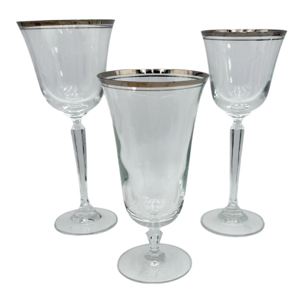 Mikasa Briarcliffe Crystal Stemware Silver Band Iced Tea Wine Glass Water Goblet